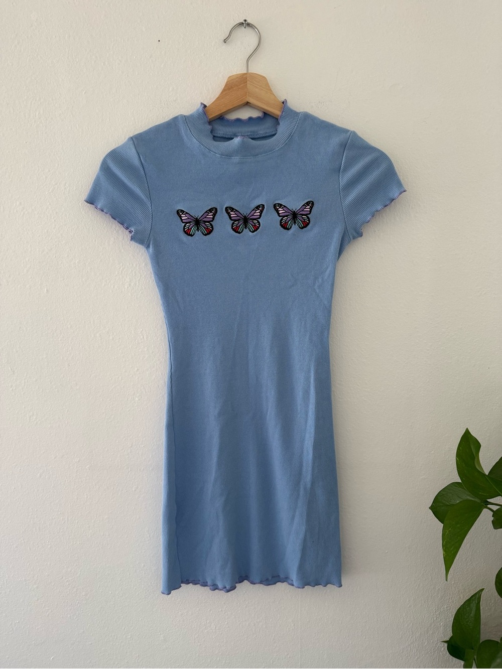 Blue Butterfly Embroidered Mini Dress